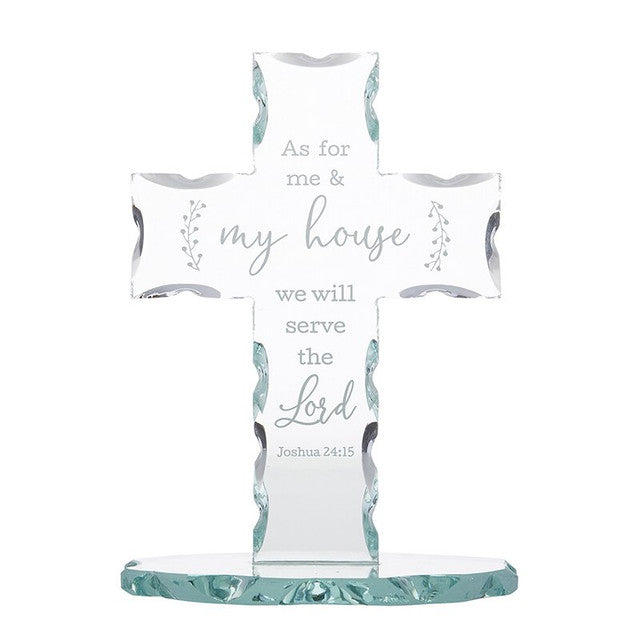 F3315 - We Will Serve the Lord Standing Glass Cross