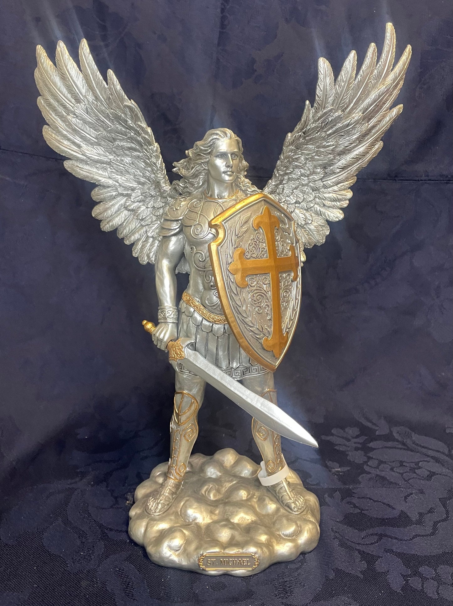 SR-77273-PE - St. Michael without the devil in pewter style finish with gold highlights