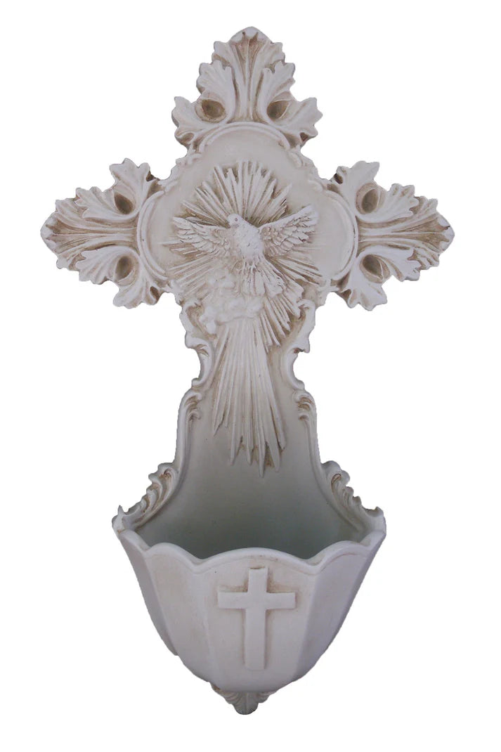 SR-75753-A - Holy Spirit holy water font in antiqued resin