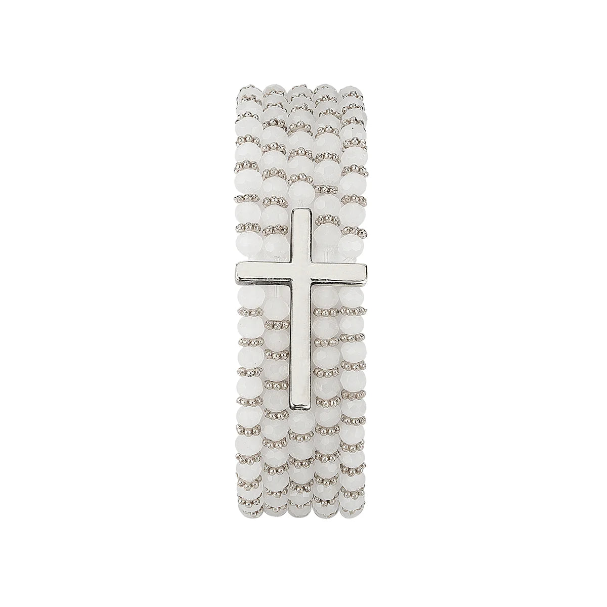 223684  - Alexa's Angels Silver Crystal Side Cross Bracelet White