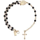 23467 - Beaded Gemstone Rosary Bracelet with Cross Charm - Black