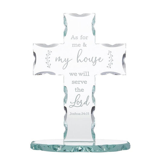F3315 - We Will Serve the Lord Standing Glass Cross