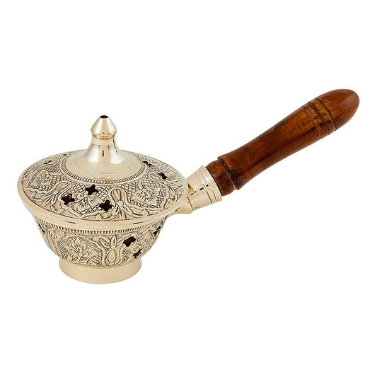 J6732 - Ornate Incense Burner with Wood Handle