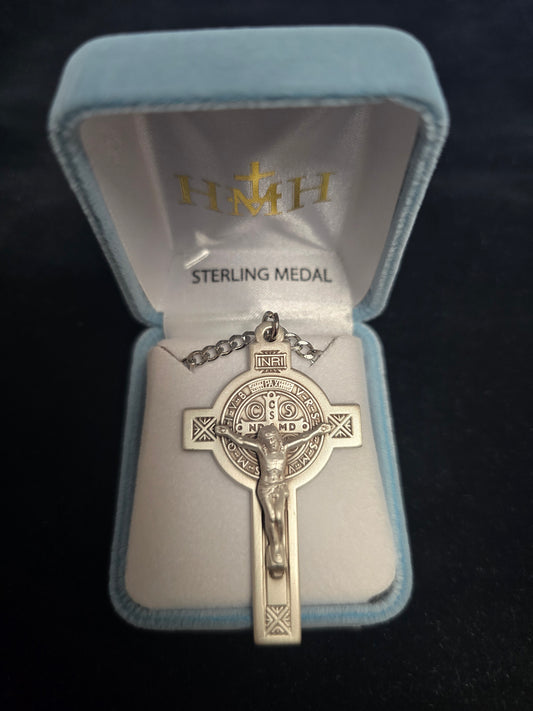 S18924 - St. Benedict Sterling Silver Crucifix w/24" Chain