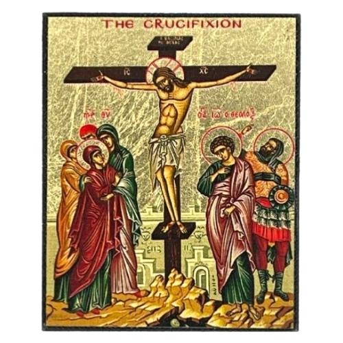 Icon - S29x23 -406 - The Crucifixion Silk Screen Icon Magnet – Gold & Engraved Wood