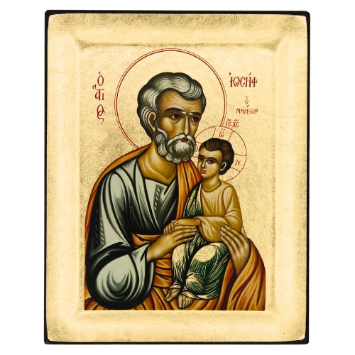 Icon - S29x23 -657 - Saint Joseph Christian Icon Gold Leaf Engraved Natural Wood
