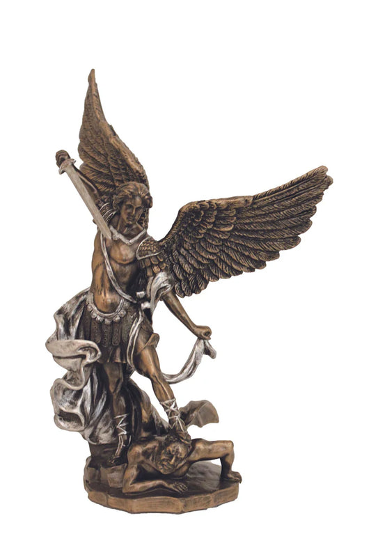 SR-76519-BP St. Michael in lightly hand-painted cold cast bronze and pewter style trim