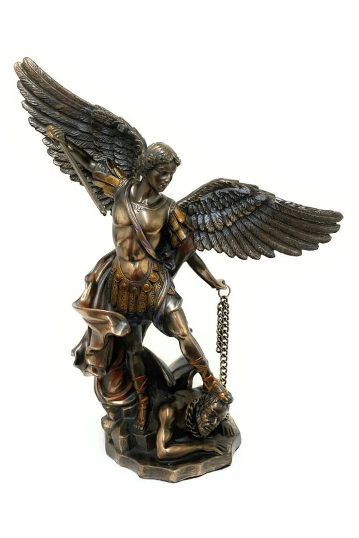 SRA-MIKE10  St. Michael in lightly hand-painted cold cast bronze