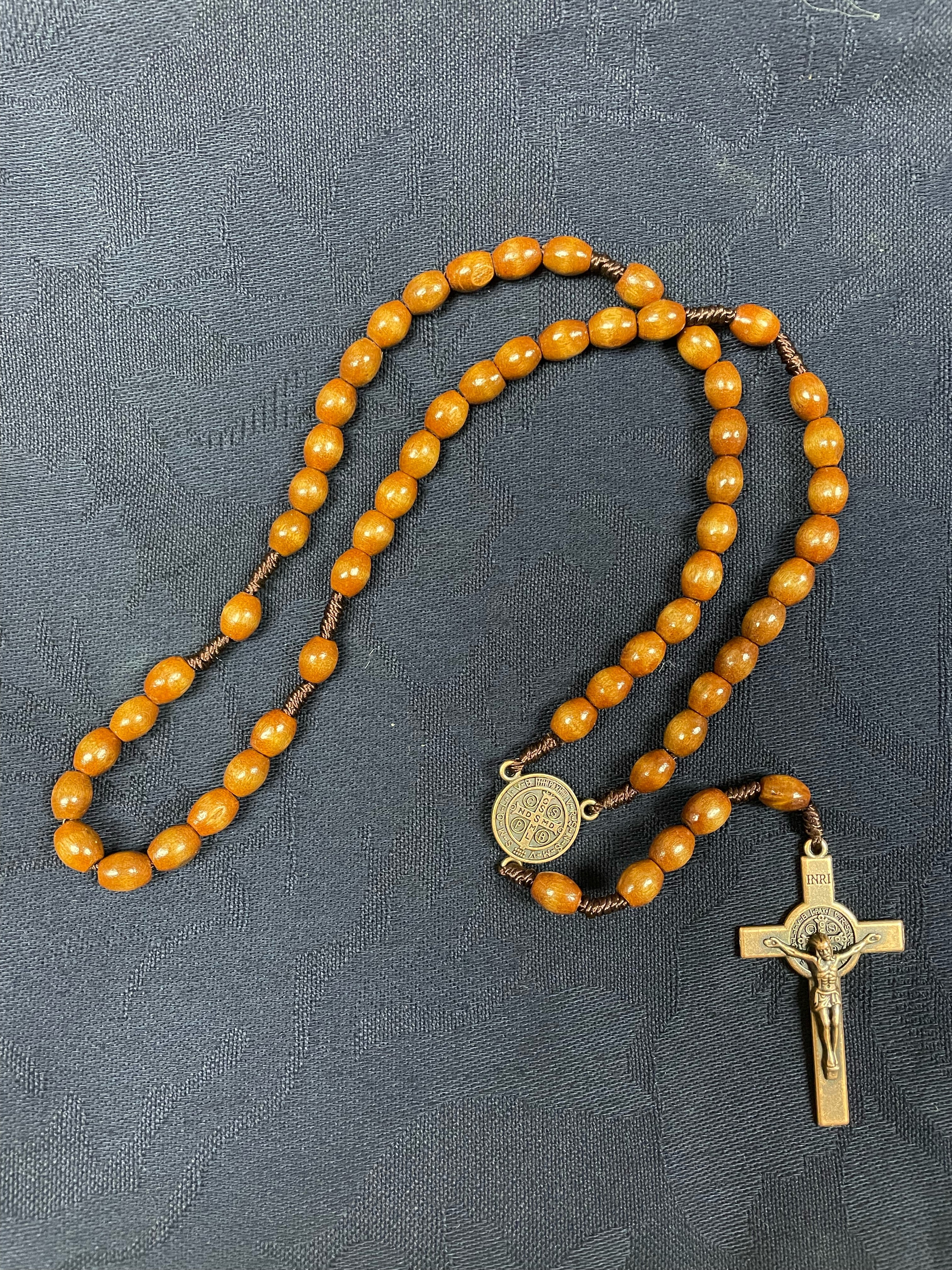 Rosary - St. Benedict Wood/String – Loaves & Fishes Book and Church Supply