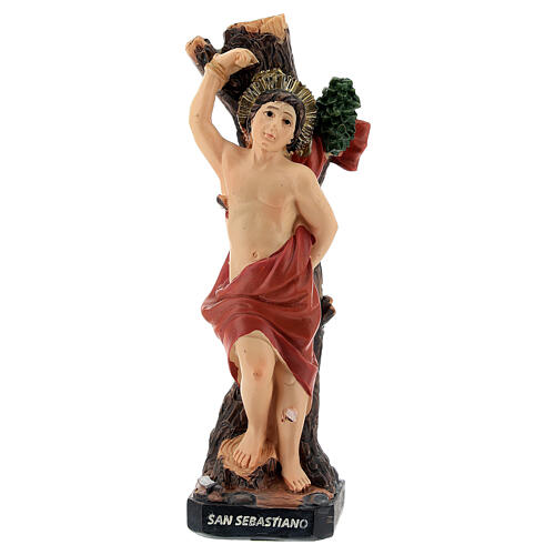 Saint Sebastian statue with tree, in resin 12 cm